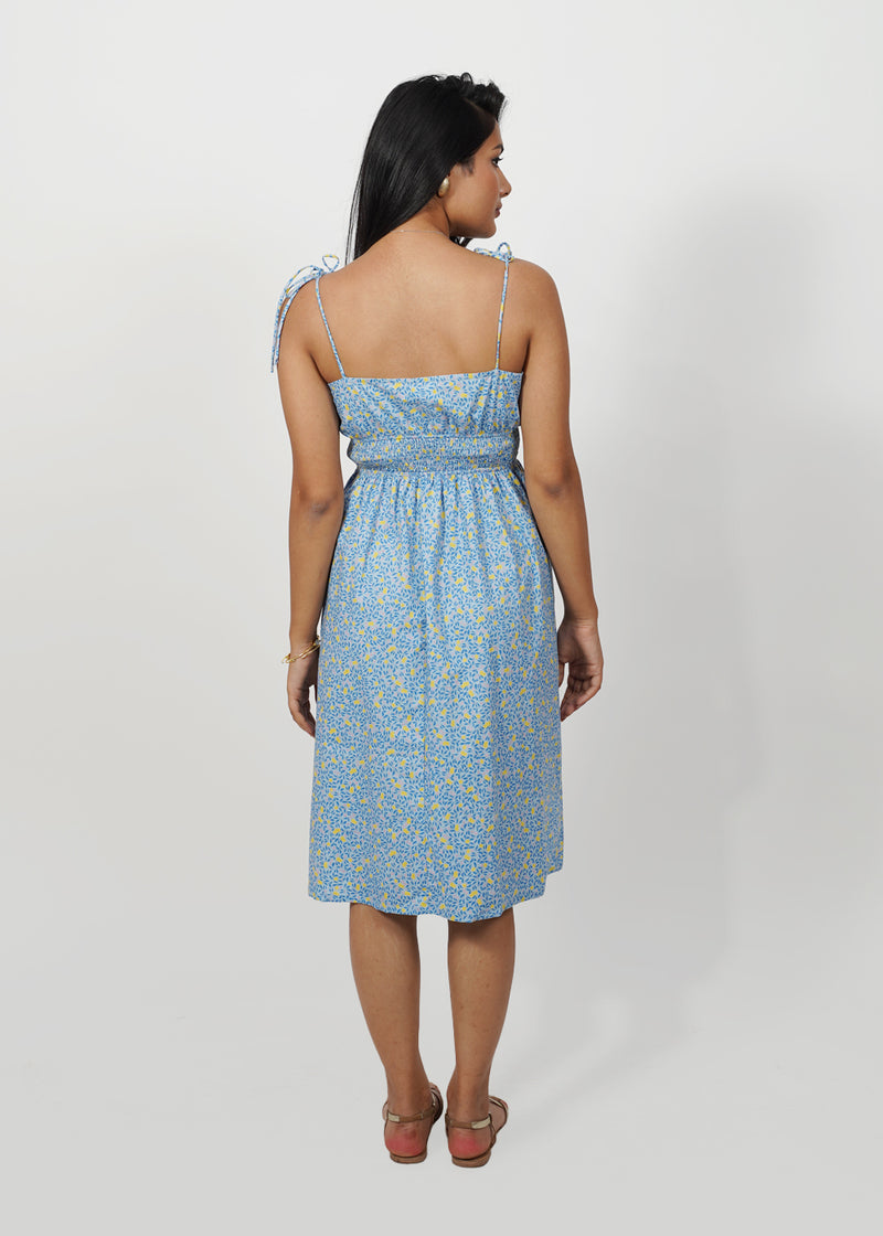 Sleeveless  Printed Blue Midi Dress