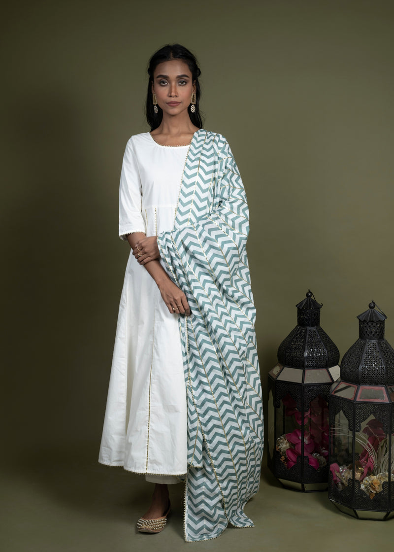 White/ Green Megha Anarkali Set