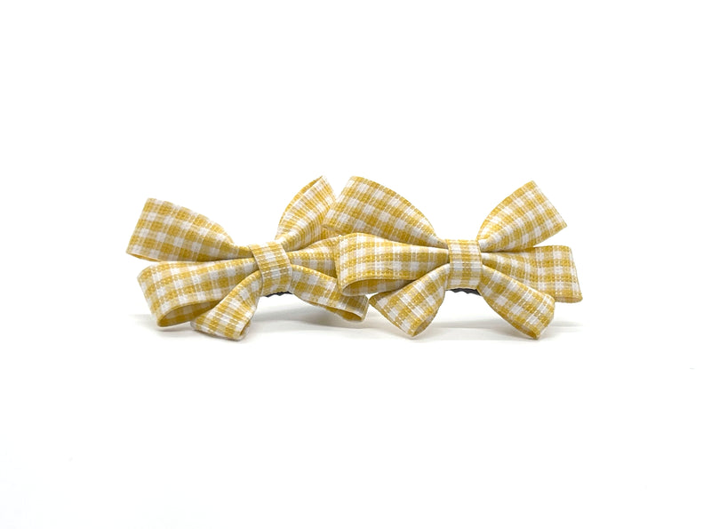 Yellow and white Small Bow Clip
