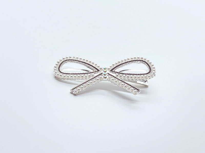 STUDDED HAIR PIN SILVER BOW